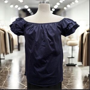 Ted Baker Navy Elleh Off-the-Shoulder Ruffle Sleeve Bardot Top